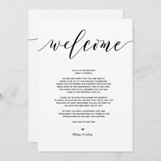 モダンな結婚式のウェルカムカードとスケジュールカード v8 招待状 (正面/裏面)