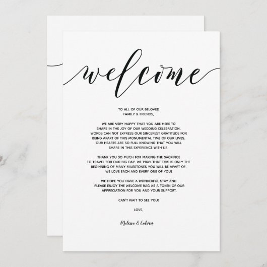 モダンな結婚式のウェルカムカードと行程表 v5 招待状 (正面/裏面)