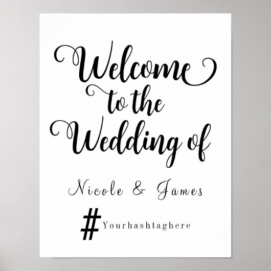 モダンな結婚式のウェルカムハッシュタグ ウェディングサイン ポスター (正面)