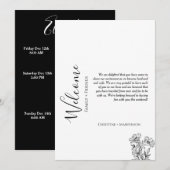 モダンな結婚式のウェルカムメッセージと週間予定 招待状 (正面/裏面)