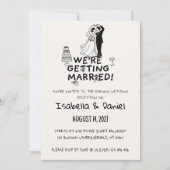 モダンな結婚式のカップル スケッチ モノクロ 招待状 (正面)