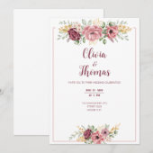 モダンな結婚式のカード 招待状 紫のピンクのバラ (正面/裏面)