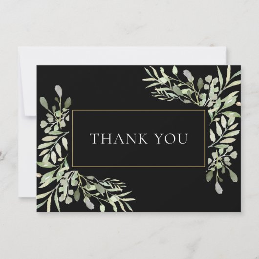 モダンな結婚式のグリーンリーフサンクスカード サンキューカード (正面)