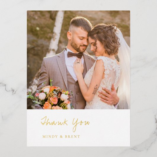 モダンな結婚式のシンプルなお礼 箔招待状ポストカード (正面)