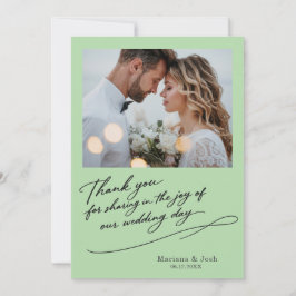 モダンな結婚式のスクリプト 2枚の写真入り御礼カード サンキューカード