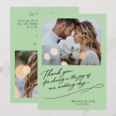 モダンな結婚式のスクリプト 2枚の写真入り御礼カード サンキューカード (正面/裏面)