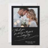 モダンな結婚式のスクリプト 2枚の写真入り御礼カード サンキューカード (正面)