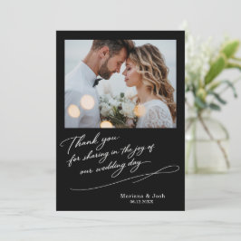 モダンな結婚式のスクリプト 2枚の写真入り御礼カード サンキューカード