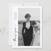 モダンな結婚式のスクリプト 2枚の写真入り御礼カード サンキューカード (正面)