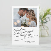 モダンな結婚式のスクリプト 2枚の写真 サンクスカード サンキューカード (スタンド正面)