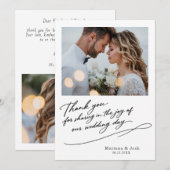 モダンな結婚式のスクリプト 2枚の写真 サンクスカード サンキューカード (正面/裏面)