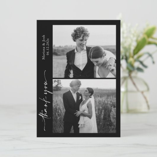 モダンな結婚式のスクリプト 2枚の写真 サンクスカード サンキューカード (スタンド正面)