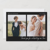 モダンな結婚式のスクリプト 2枚の写真 サンクスカード サンキューカード (正面)
