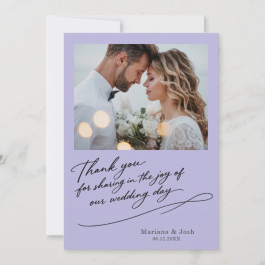 モダンな結婚式のスクリプト 2枚の写真 サンクスカード サンキューカード (正面)