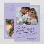 モダンな結婚式のスクリプト 2枚の写真 サンクスカード サンキューカード (正面/裏面)