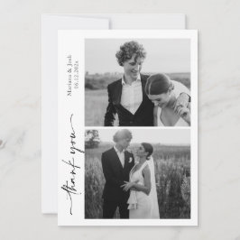 モダンな結婚式のスクリプト 2枚の写真 サンクスカード サンキューカード