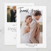 モダンな結婚式のスクリプト 2枚の写真 サンクスカード サンキューカード (正面/裏面)