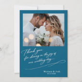 モダンな結婚式のスクリプト 2枚の写真 サンクスカード サンキューカード (正面)
