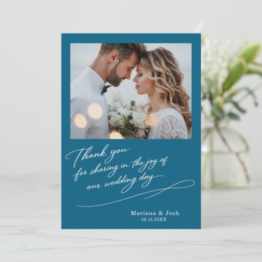 モダンな結婚式のスクリプト 2枚の写真 サンクスカード サンキューカード (スタンド正面)