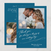 モダンな結婚式のスクリプト 2枚の写真 サンクスカード サンキューカード (正面/裏面)