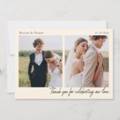 モダンな結婚式のスクリプト 2枚の写真 サンクスカード サンキューカード (正面)