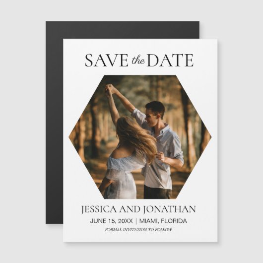 モダンな結婚式のセーブ・ザ・デート 六角形のフォト (正面/裏面)