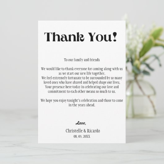 モダンな結婚式のテーブルセッティングのお礼カード 案内状 (スタンド正面)