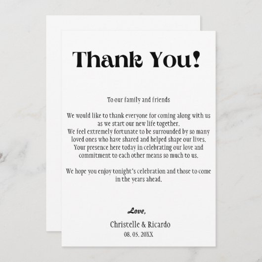 モダンな結婚式のテーブルセッティングのお礼カード 案内状 (正面/裏面)