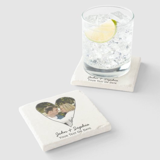 モダンな結婚式のバレンタイン愛ハートのカスタムの写真 ストーンコースター (横)