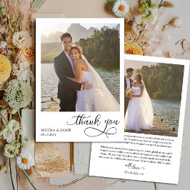 モダンな結婚式のフォトアイテム シンプルなデザインと優雅なカリグラフィー 2枚の写真入り サンキューカード