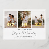モダンな結婚式のフォトコラージュ セーブ・ザ・デート 箔招待状 (正面)