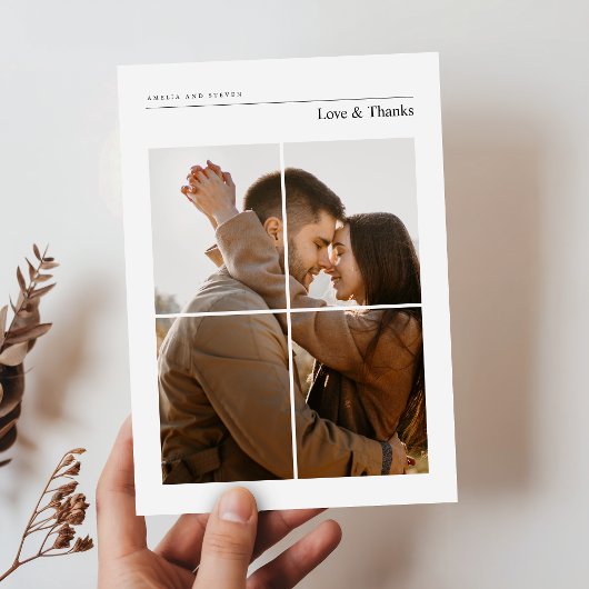 モダンな結婚式のフォトデザインの御礼状 サンキューカード