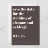モダンな結婚式のブラウン・タイポグラフィ セーブザデート (正面)