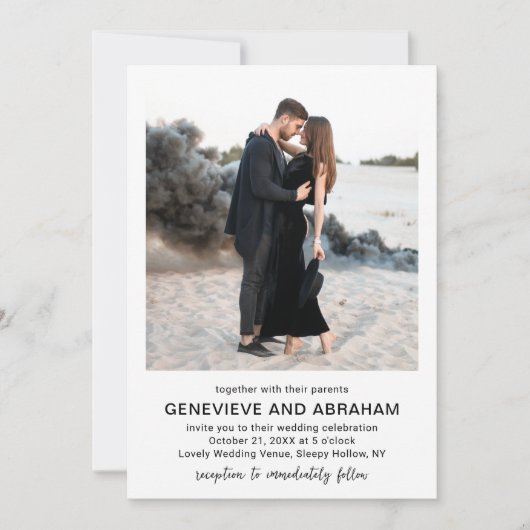 モダンな結婚式のブラック&ホワイトQRコード写真 招待状 (正面)