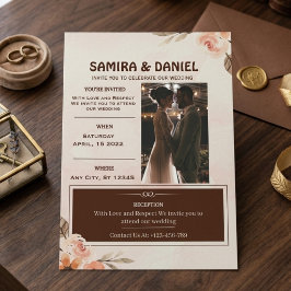モダンな結婚式のブラッシュフラワーフォト 招待状