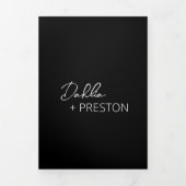 モダンな結婚式のミニマルブラックQRコード 三つ折り招待状 (カバー)