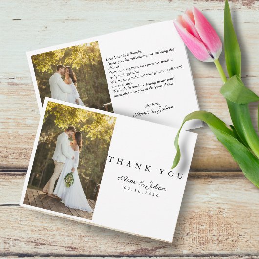 モダンな結婚式のメモ＋ランドスケープ写真 サンキューカード