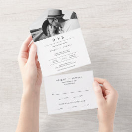 モダンな結婚式のモノグラム入りシンプルフォトアイテム オールインワン招待状