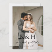 モダンな結婚式のモノグラム写真 サンキューカード (正面)
