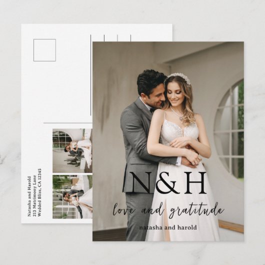 モダンな結婚式のモノグラム写真 ポストカード (正面/裏面)