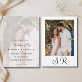 モダンな結婚式のモノグラム シンプルな写真オーバーレイ 招待状