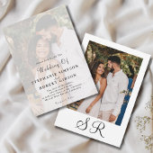 モダンな結婚式のモノグラム シンプルな写真オーバーレイ 招待状