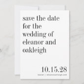 モダンな結婚式の予告状 ブラック ホワイト シンプル ウェディング セーブザデート (正面)