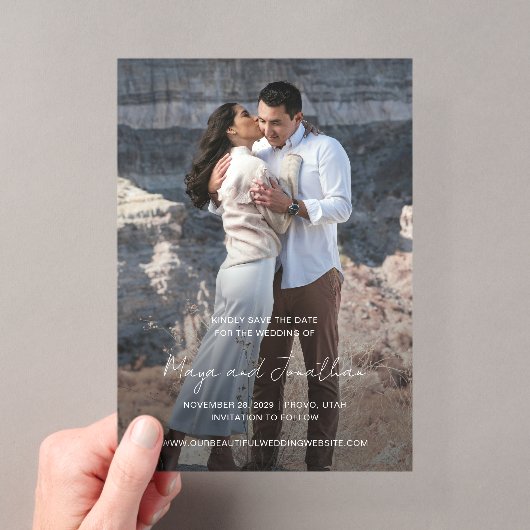 モダンな結婚式の事前お知らせカード - エレガントな写真 アクリル招待状 (インサイチュ (ポータブル))