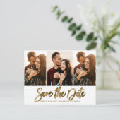 モダンな結婚式の事前案内状 3枚の写真コラージュ ポストカード (スタンド正面)
