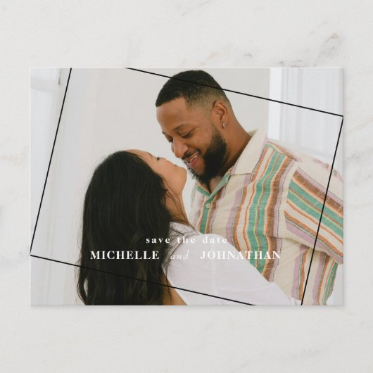 モダンな結婚式の事前案内QRコード付写真 ポストカード (正面)