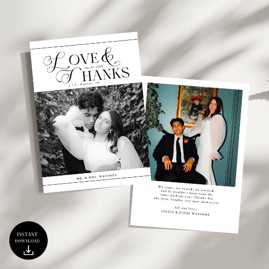 モダンな結婚式の写真で感謝を伝える サンキューカード