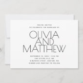 モダンな結婚式の写真とQRコード | シンプルなタイポグラフィ 招待状 (正面)