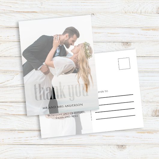 モダンな結婚式の写真の感謝カード ポストカード