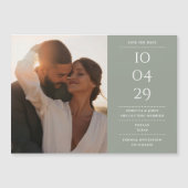 モダンな結婚式の写真付き案内状 セージグリーン マグネット招待状 (正面)